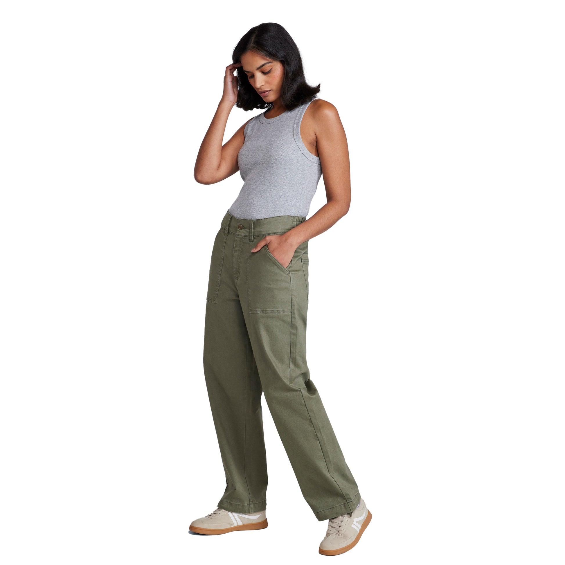 Khaki Green - Side - Animal Womens-Ladies Stretch Cargo Trousers