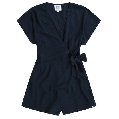 Light Blue - Front - Animal Womens-Ladies Linen Wrap Playsuit