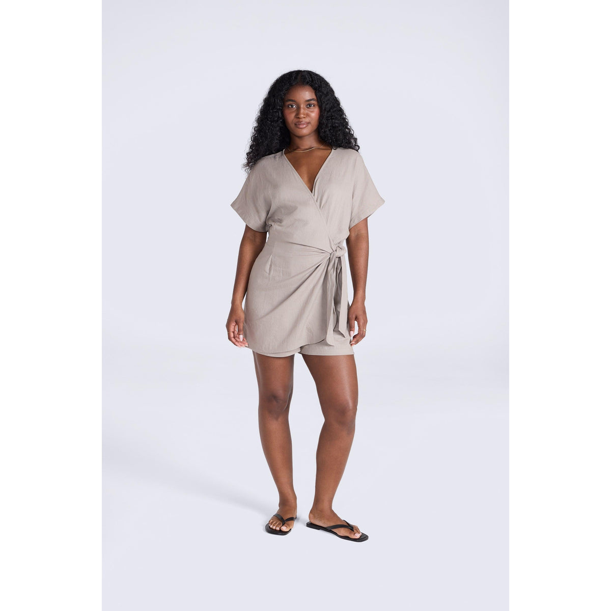 Taupe - Front - Animal Womens-Ladies Linen Wrap Playsuit