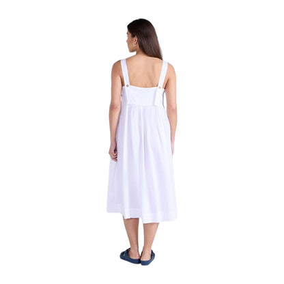 White - Back - Animal Womens-Ladies Linen Midi Dress