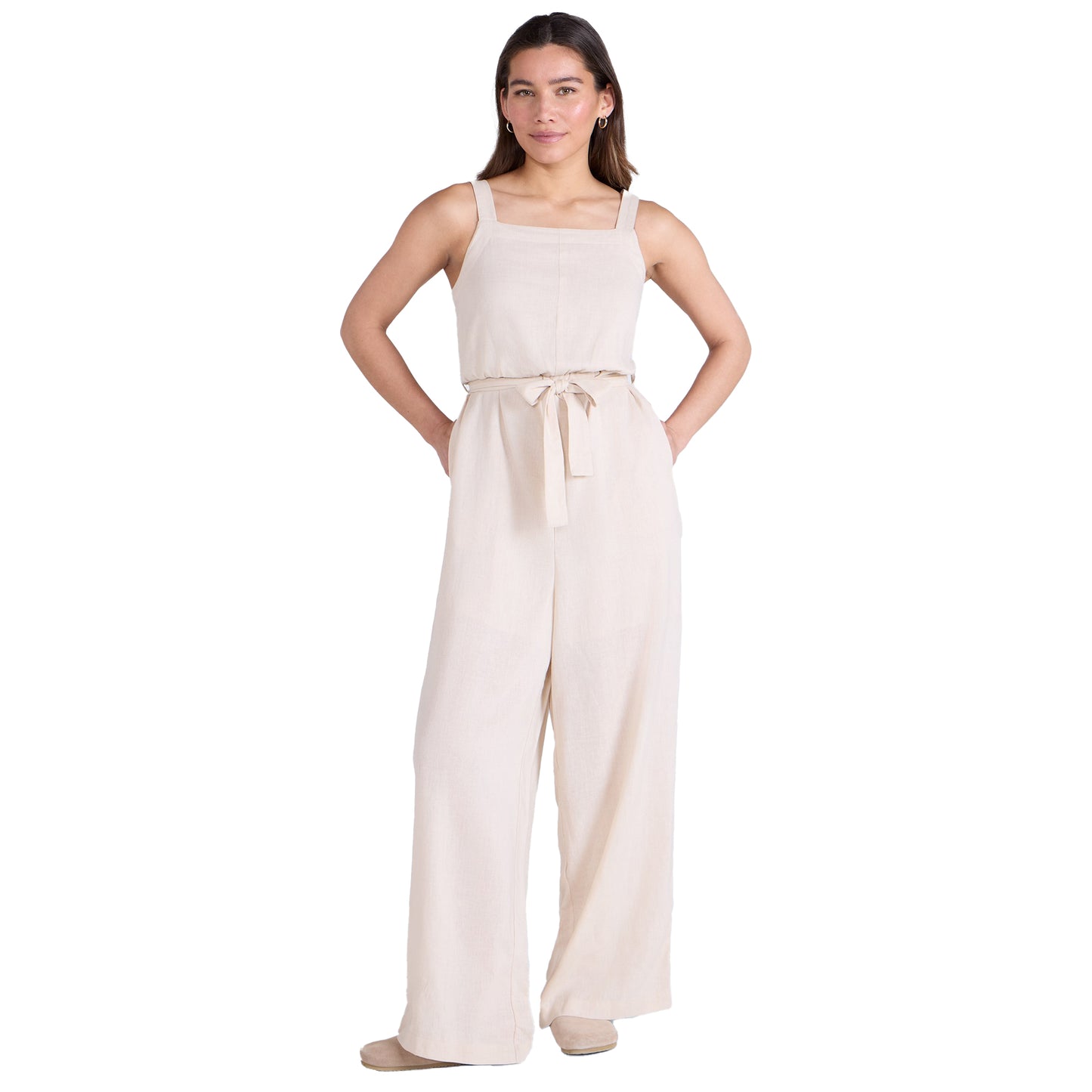 Beige - Side - Animal Womens-Ladies Becca Linen Jumpsuit