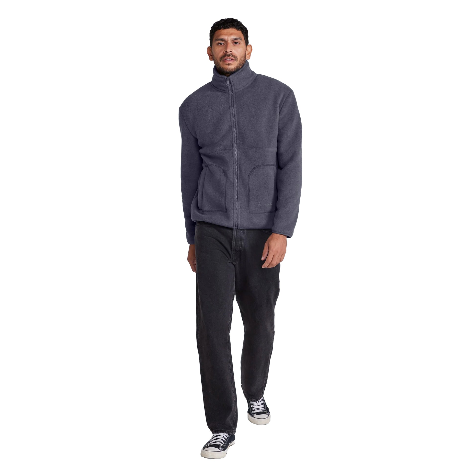 Blue - Side - Animal Mens Felix Borg Lined Fleece Jacket