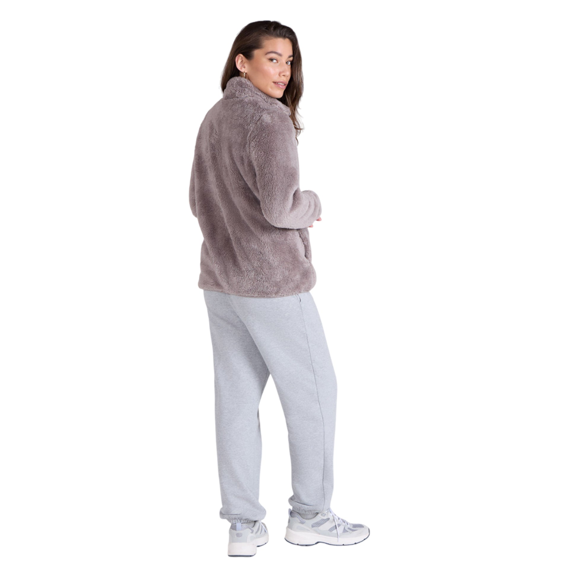 Taupe - Close up - Animal Womens-Ladies Teddy Fleece Full Zip Jacket