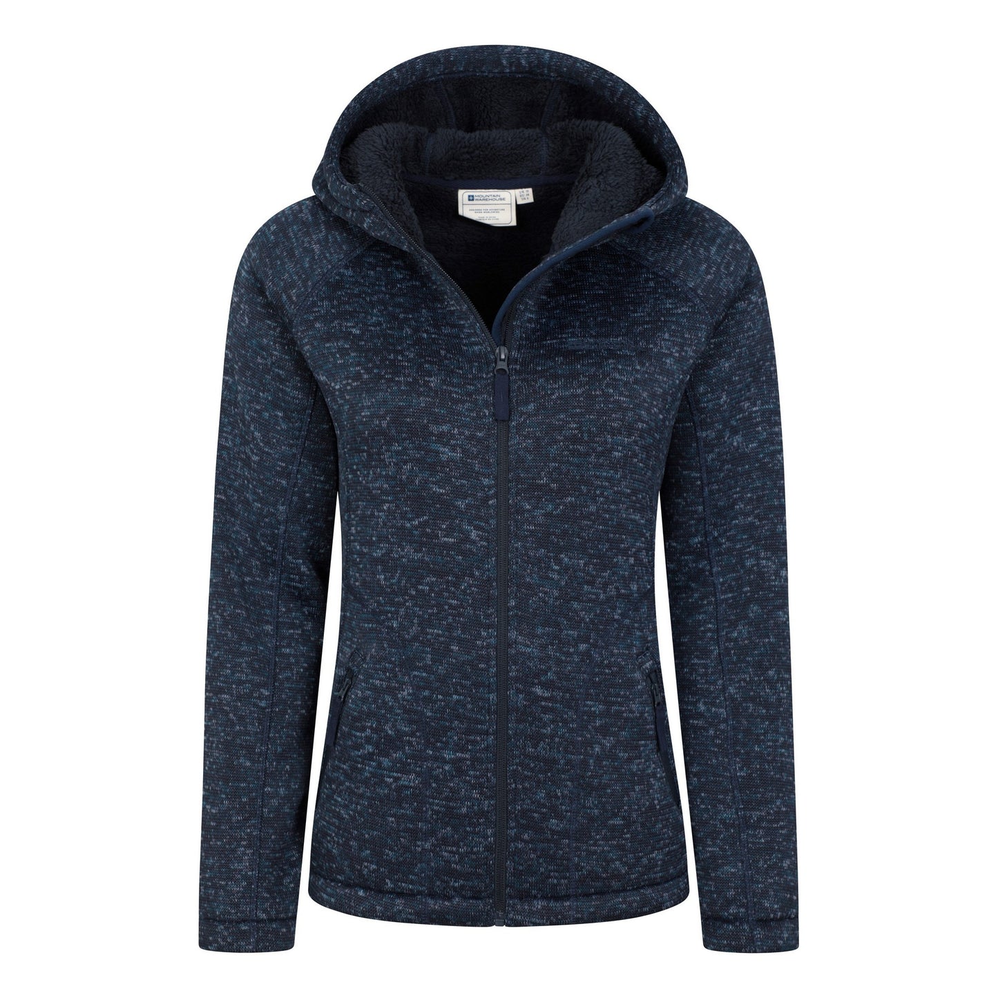 Navy - Pack Shot - Mountain Warehouse Womens-Ladies Nevis Faux Fur Lined Full Zip Hoodie