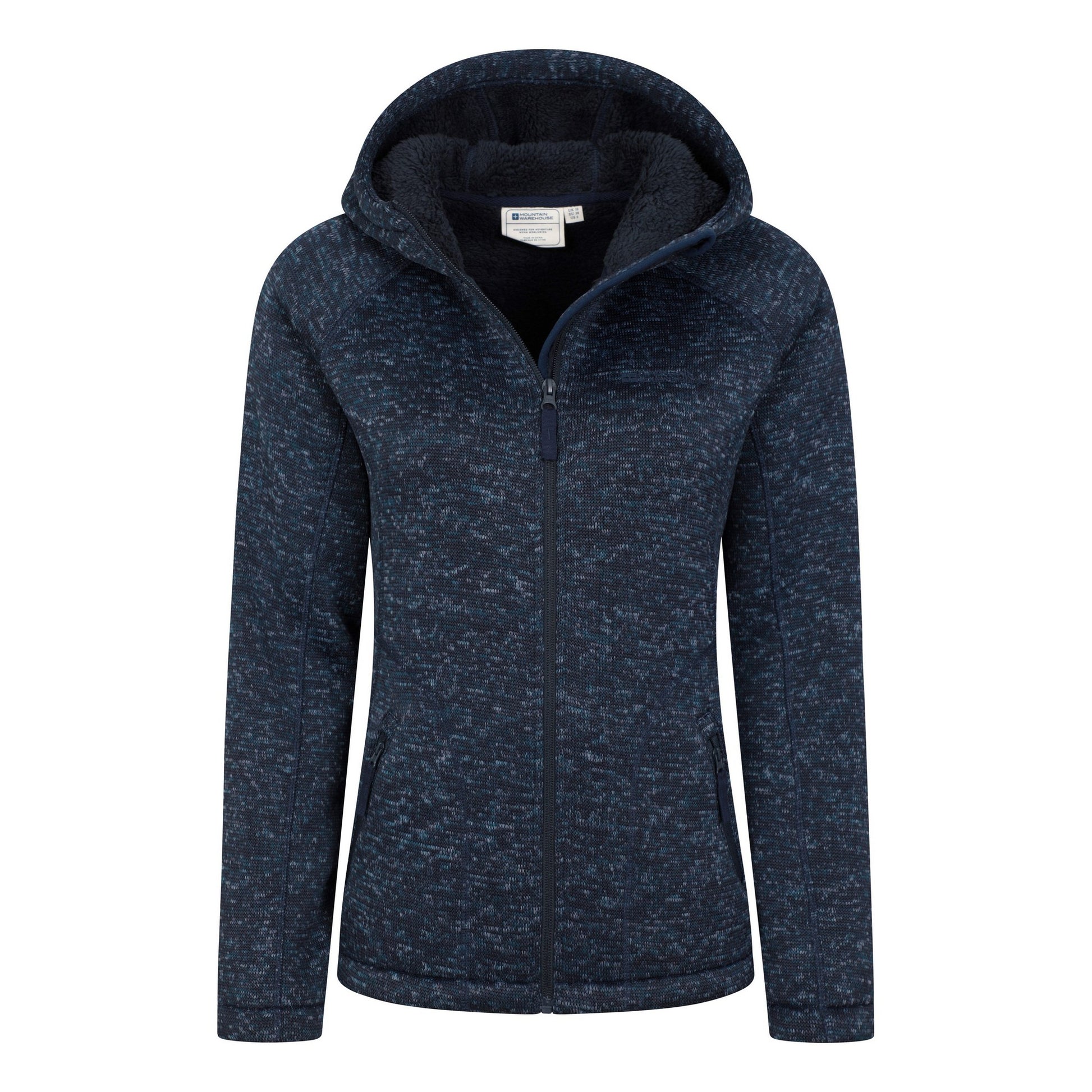 Navy - Pack Shot - Mountain Warehouse Womens-Ladies Nevis Faux Fur Lined Full Zip Hoodie