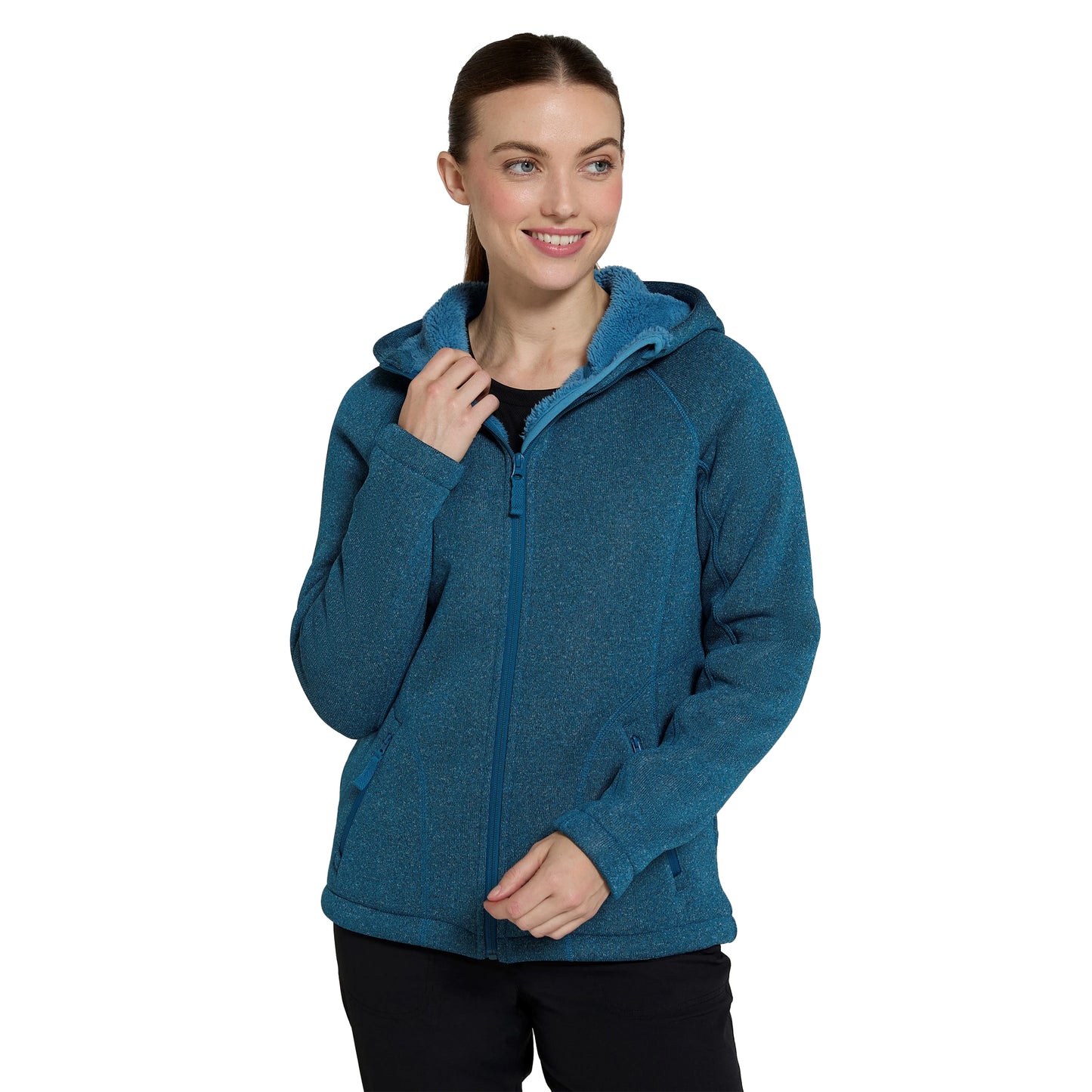 Dark Teal - Close up - Mountain Warehouse Womens-Ladies Nevis Faux Fur Lined Full Zip Hoodie