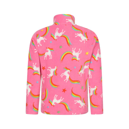 Pink - Back - Mountain Warehouse Childrens-Kids Printed Half Zip Fleece Top