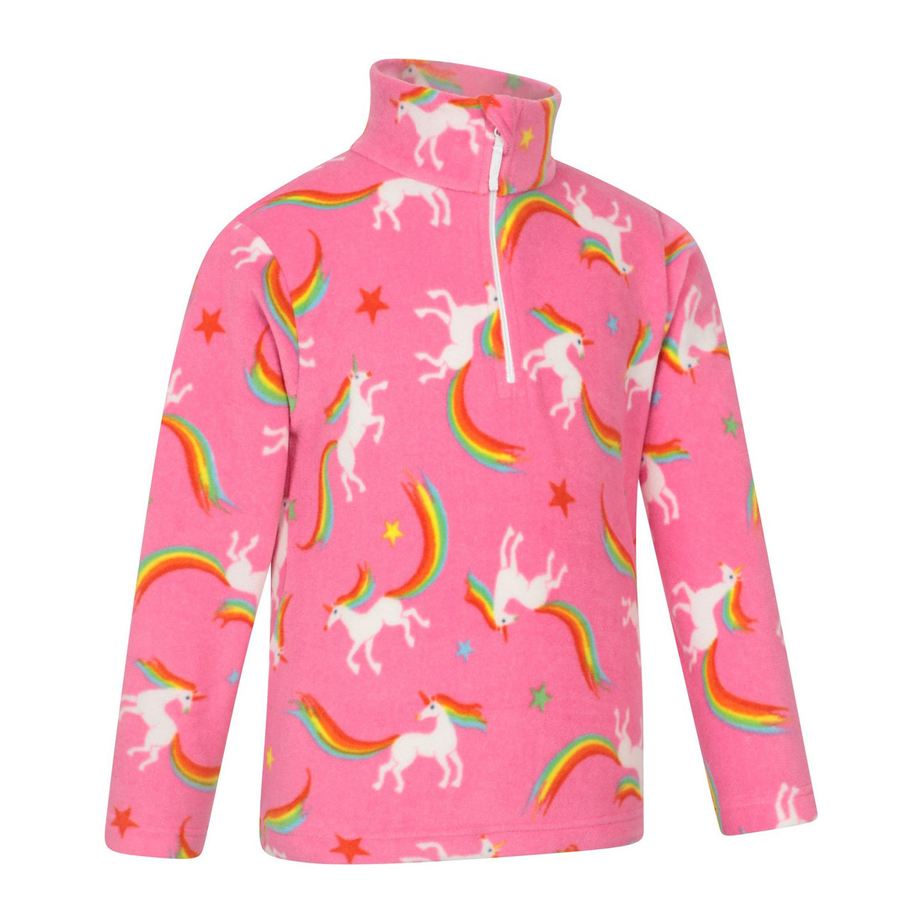Pink - Side - Mountain Warehouse Childrens-Kids Printed Half Zip Fleece Top
