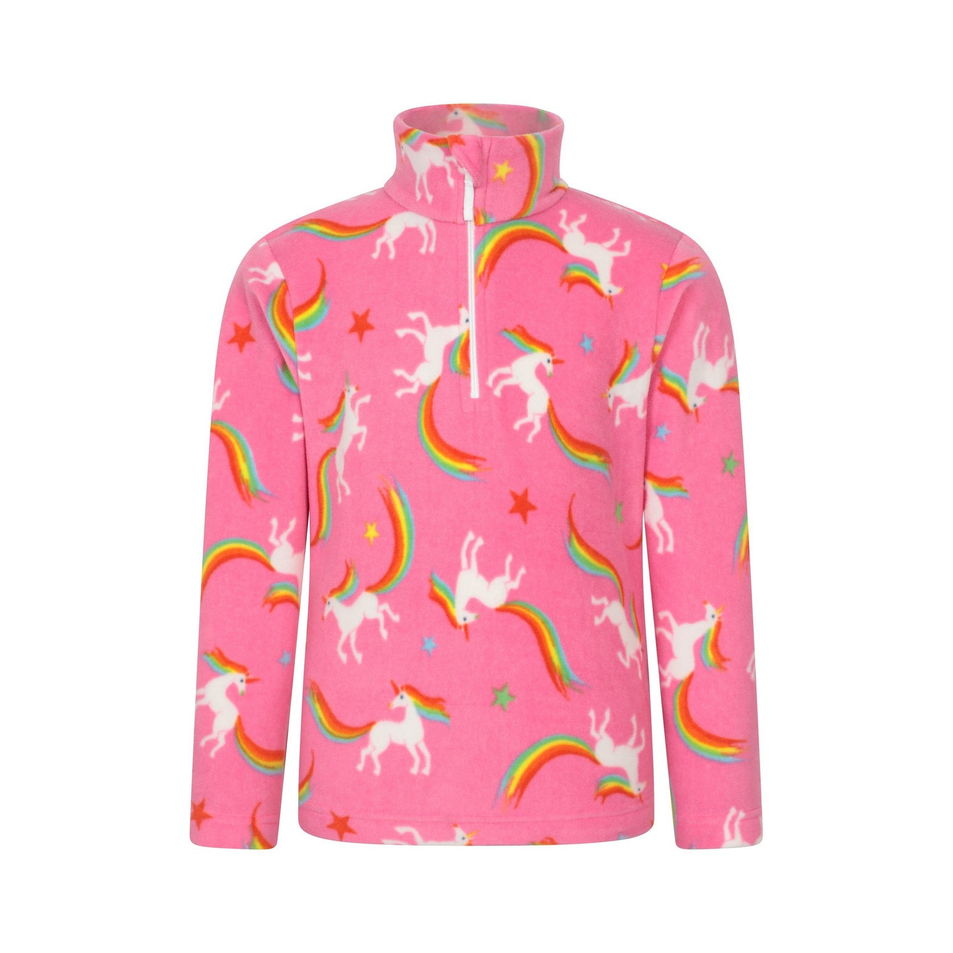 Pink - Front - Mountain Warehouse Childrens-Kids Printed Half Zip Fleece Top