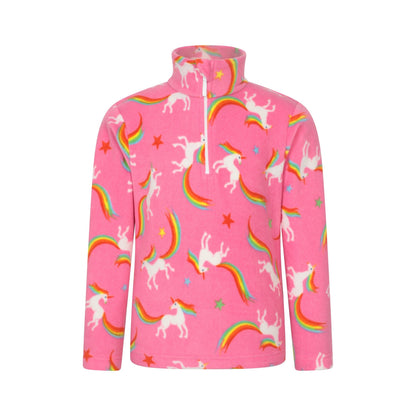 Pink - Front - Mountain Warehouse Childrens-Kids Printed Half Zip Fleece Top