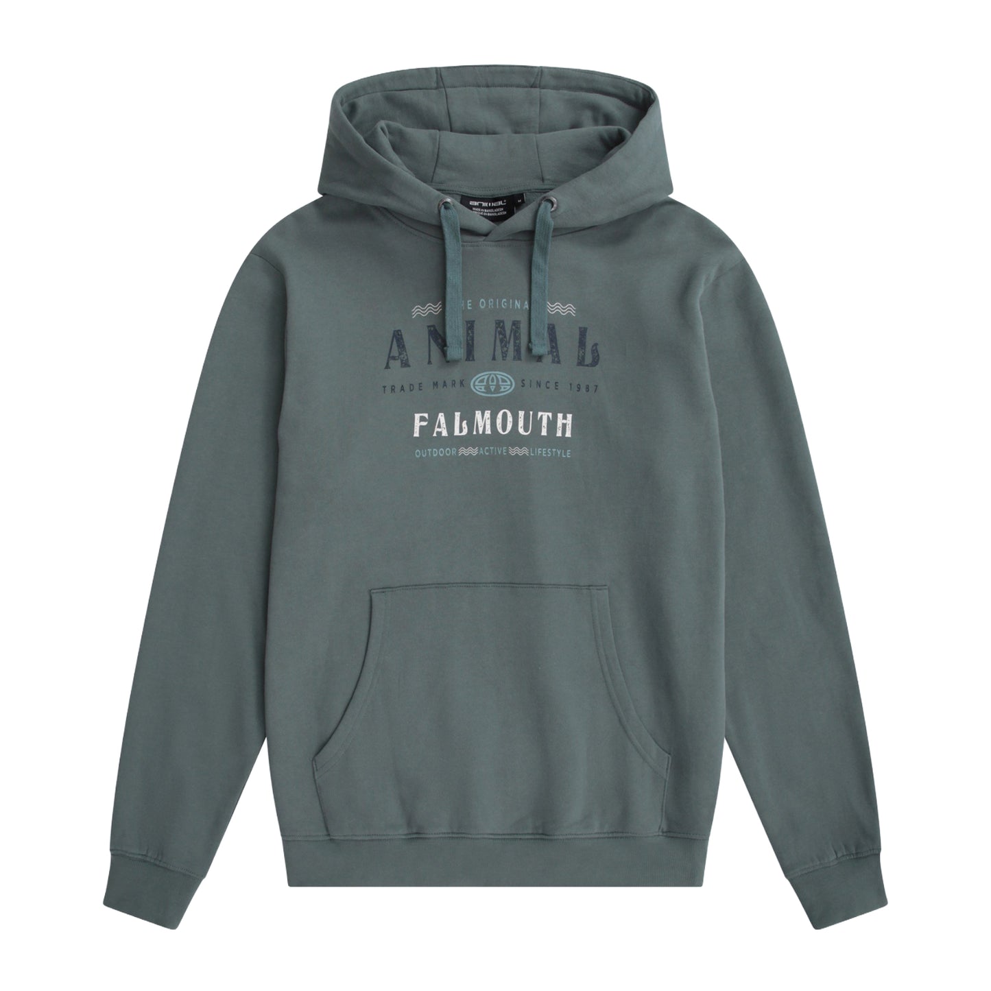 Green - Front - Animal Mens River Bude Graphic Relaxed Fit Hoodie