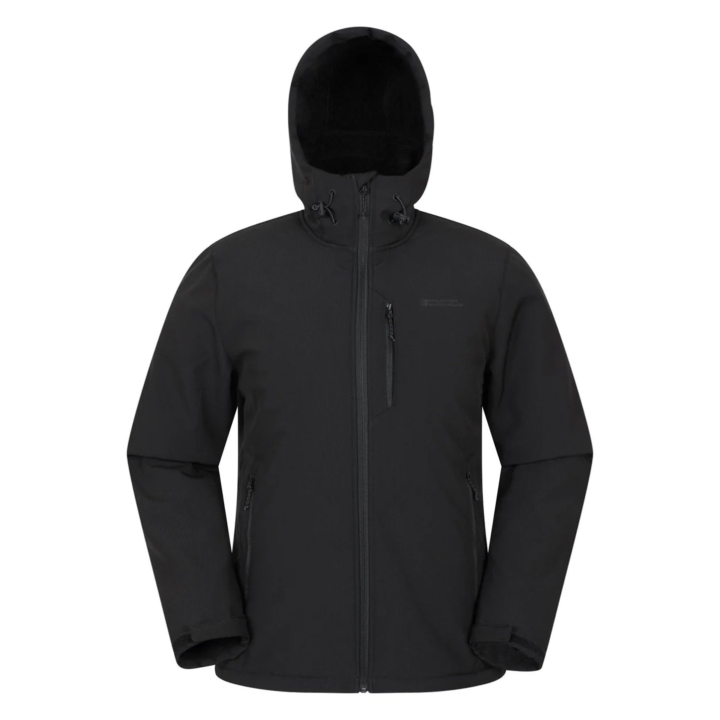 Black - Front - Mountain Warehouse Mens Charleston Faux Fur Lined Soft Shell Jacket