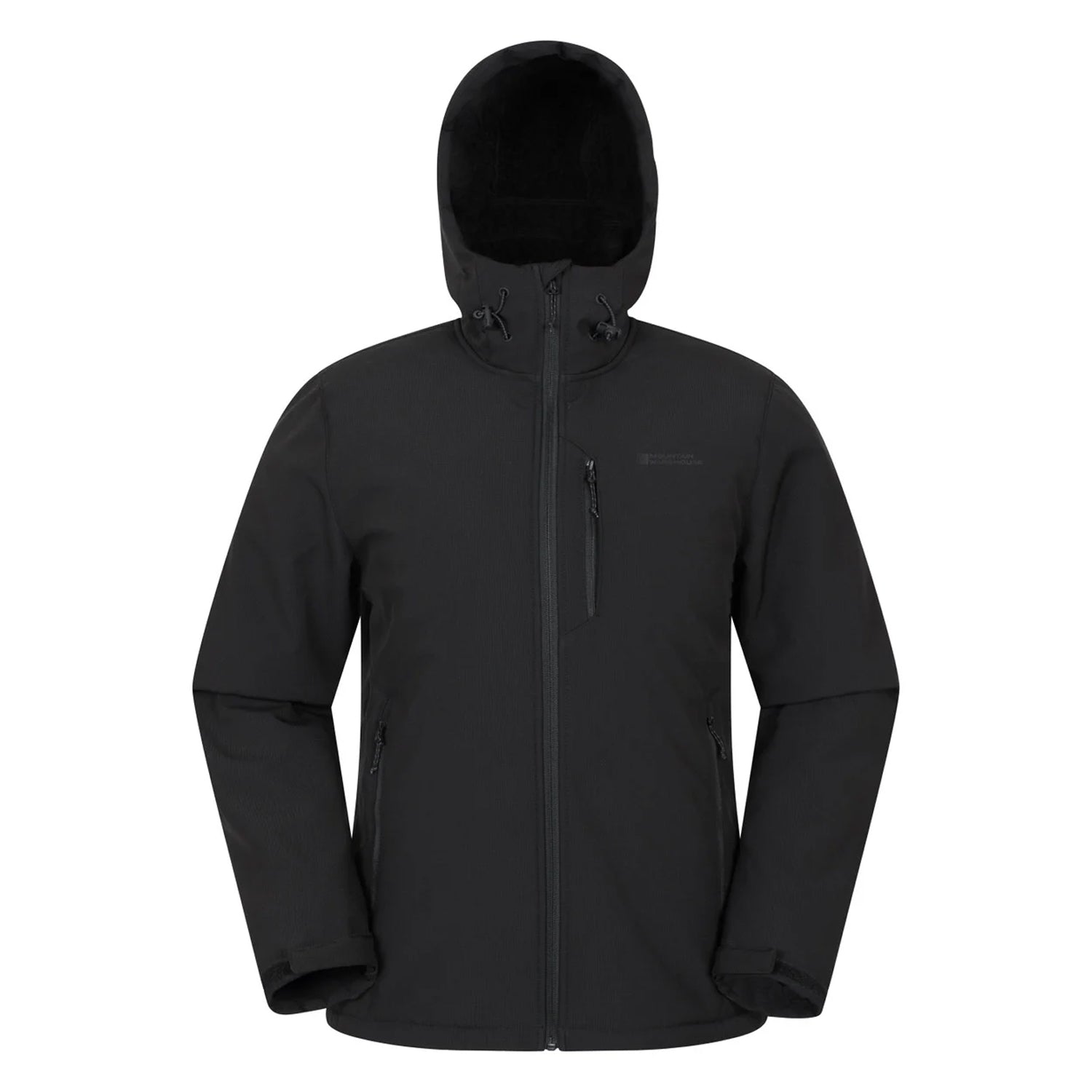 Black - Front - Mountain Warehouse Mens Charleston Faux Fur Lined Soft Shell Jacket