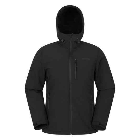 Black - Front - Mountain Warehouse Mens Charleston Faux Fur Lined Soft Shell Jacket