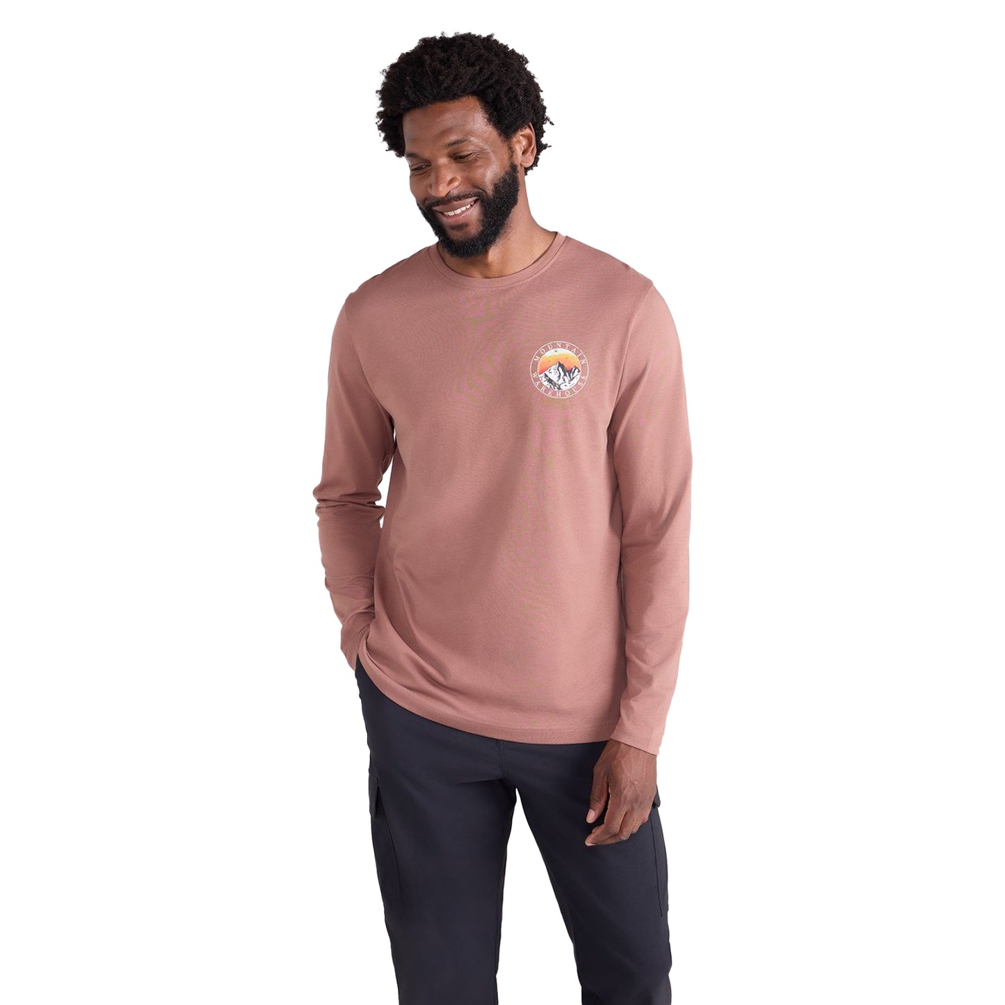 Burgundy - Lifestyle - Mountain Warehouse Mens Circle Mountain Sunset Graphic Long-Sleeved T-Shirt