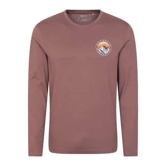 Burgundy - Front - Mountain Warehouse Mens Circle Mountain Sunset Graphic Long-Sleeved T-Shirt