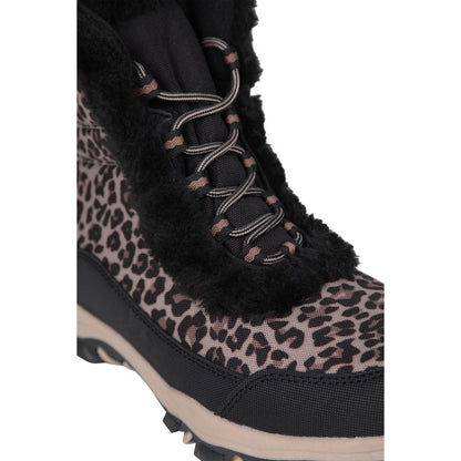 Black - Pack Shot - Mountain Warehouse Womens-Ladies Ohio Leopard Print Thermal Snow Boots