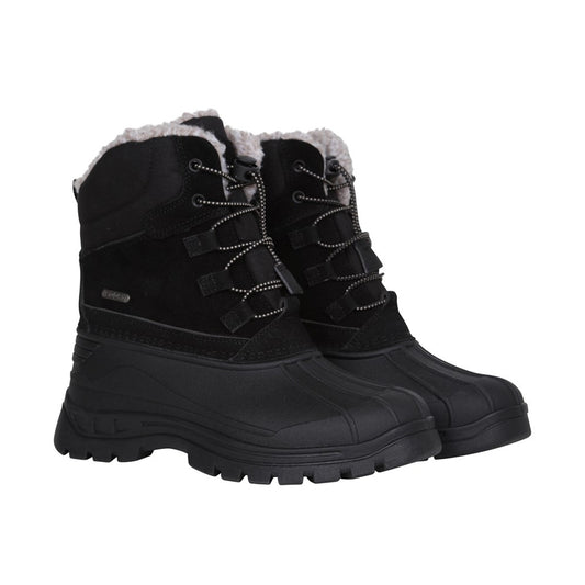 Black - Front - Mountain Warehouse Childrens-Kids Leather Waterproof Borg Lined Snow Boots