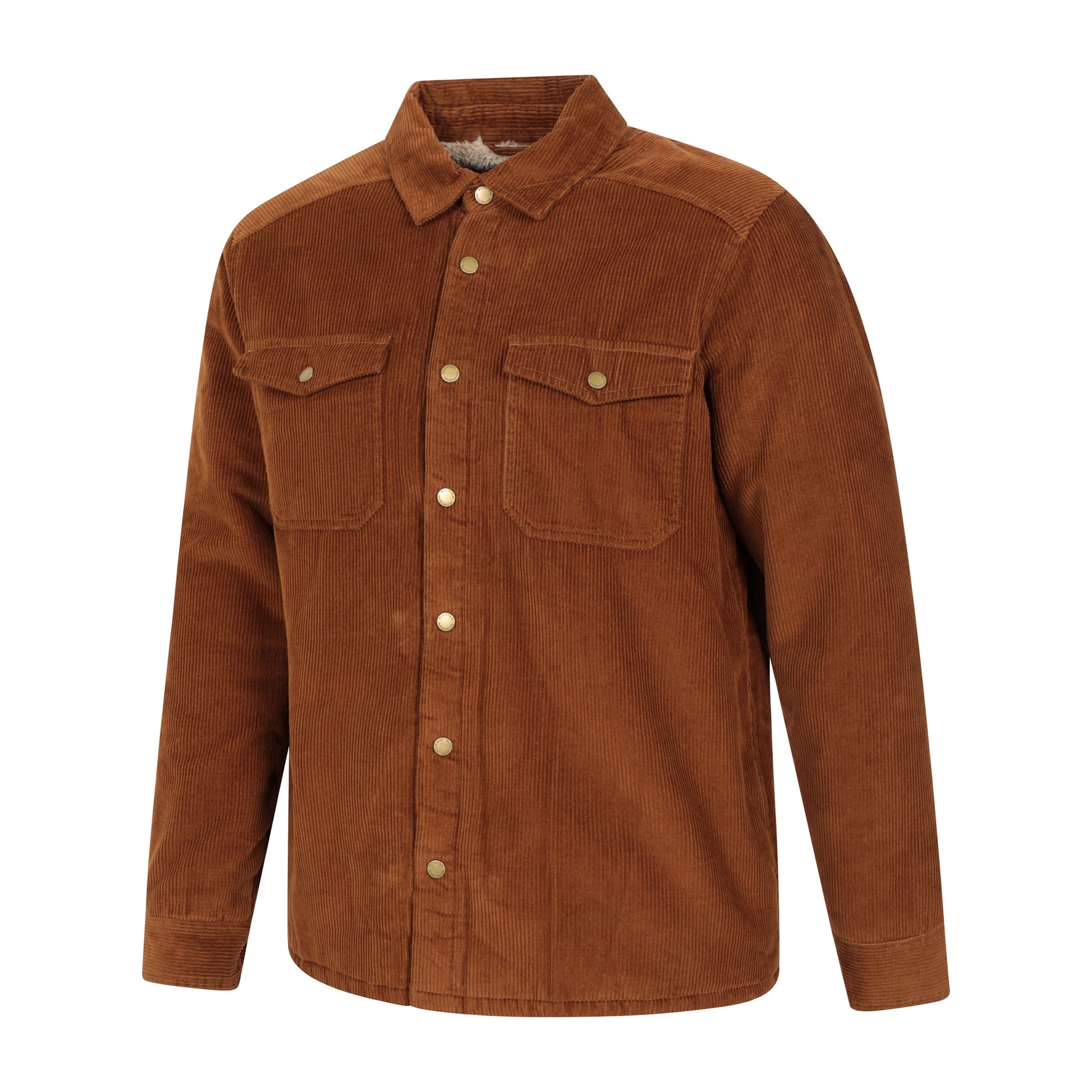 Tan - Side - Mountain Warehouse Mens Chiswick Borg Lined Corded Shirt