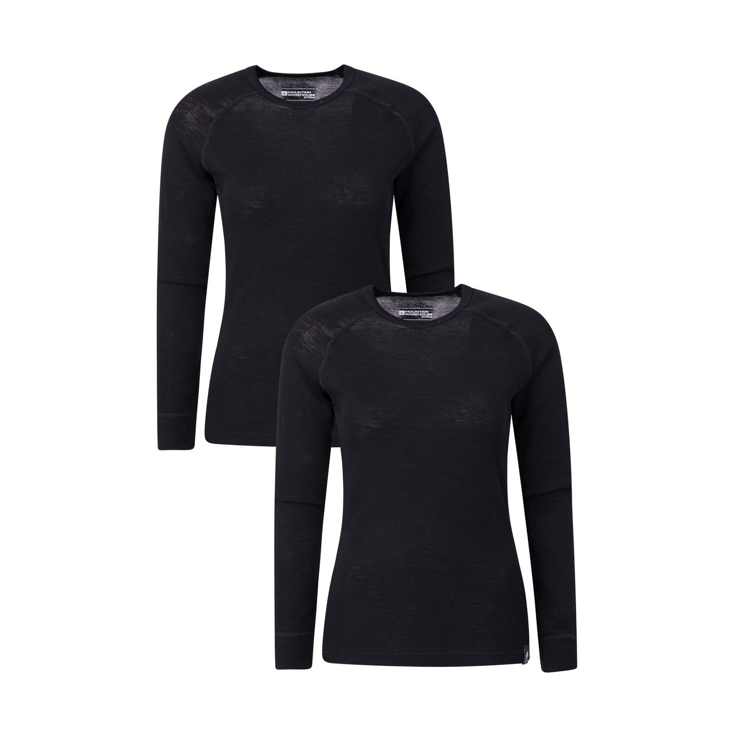 Black - Front - Mountain Warehouse Womens-Ladies Merino Blend Long-Sleeved Thermal Top (Pack of 2)