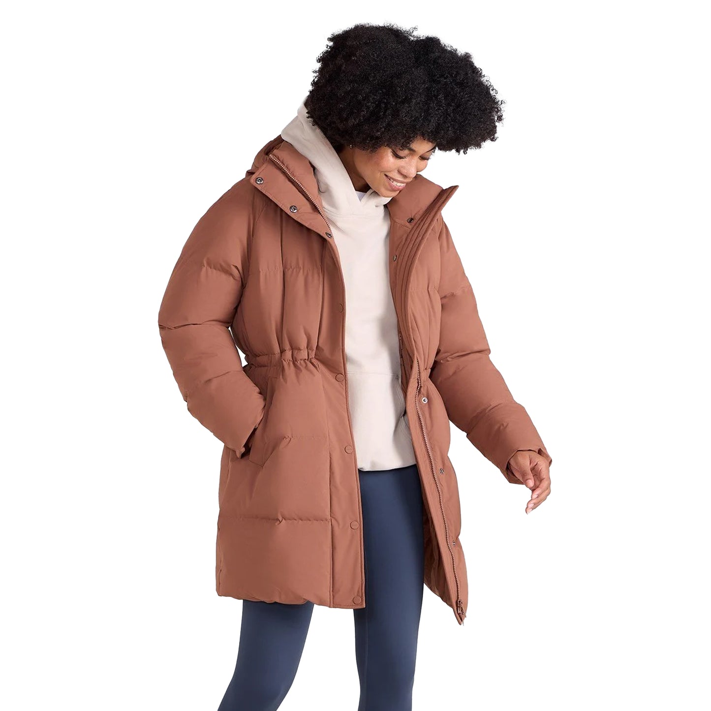Rust - Side - Animal Womens-Ladies Maggie Baffled Waist Detail Coat