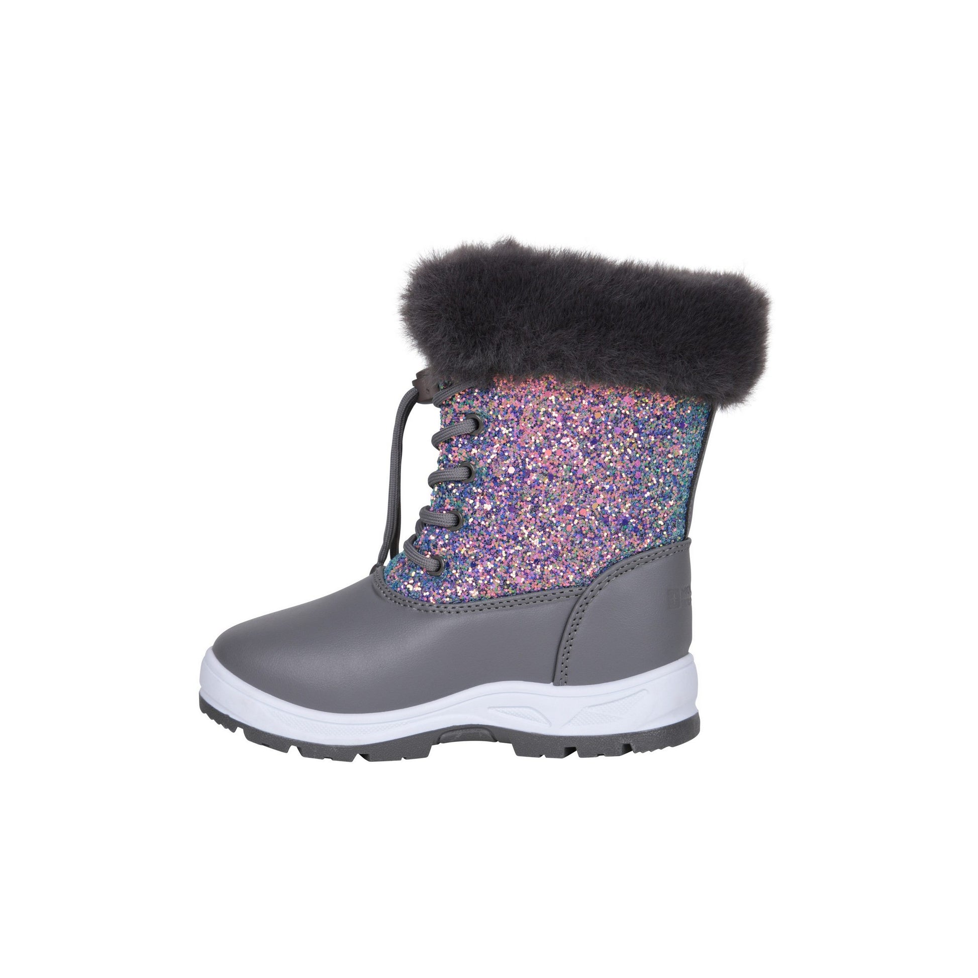 Silver - Pack Shot - Mountain Warehouse Childrens-Kids Fizz Faux Fur Lined Snow Boots
