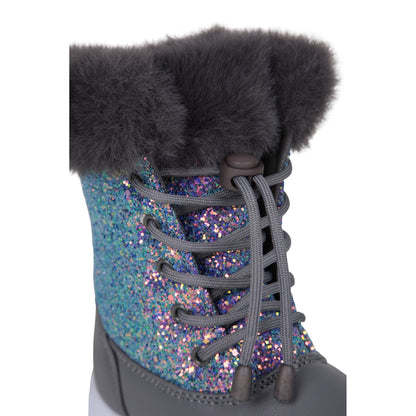 Silver - Close up - Mountain Warehouse Childrens-Kids Fizz Faux Fur Lined Snow Boots