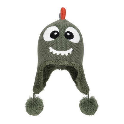 Green - Back - Mountain Warehouse Childrens-Kids Dragon Faux Fur Lined Hat And Gloves Set
