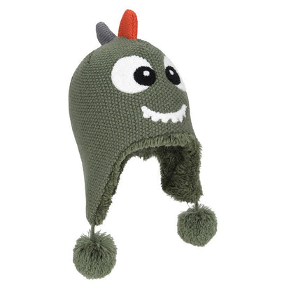 Green - Side - Mountain Warehouse Childrens-Kids Dragon Faux Fur Lined Hat And Gloves Set