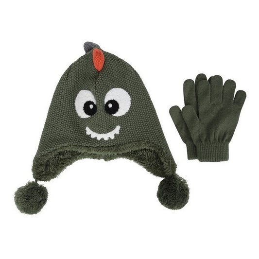 Green - Front - Mountain Warehouse Childrens-Kids Dragon Faux Fur Lined Hat And Gloves Set