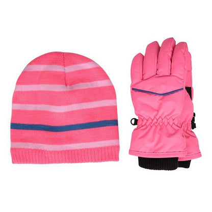 Pink - Front - Mountain Warehouse Childrens-Kids Line Isotherm Hat And Gloves Set