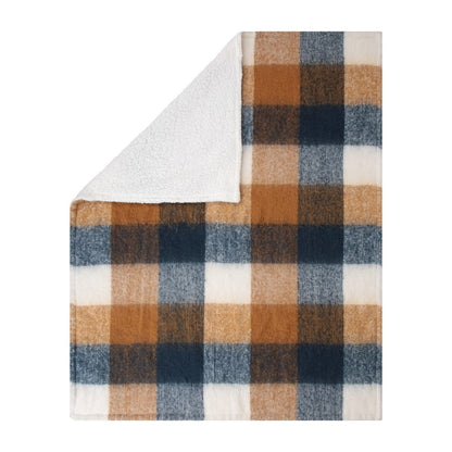 Navy - Side - Mountain Warehouse Borg Lined Checked Blanket