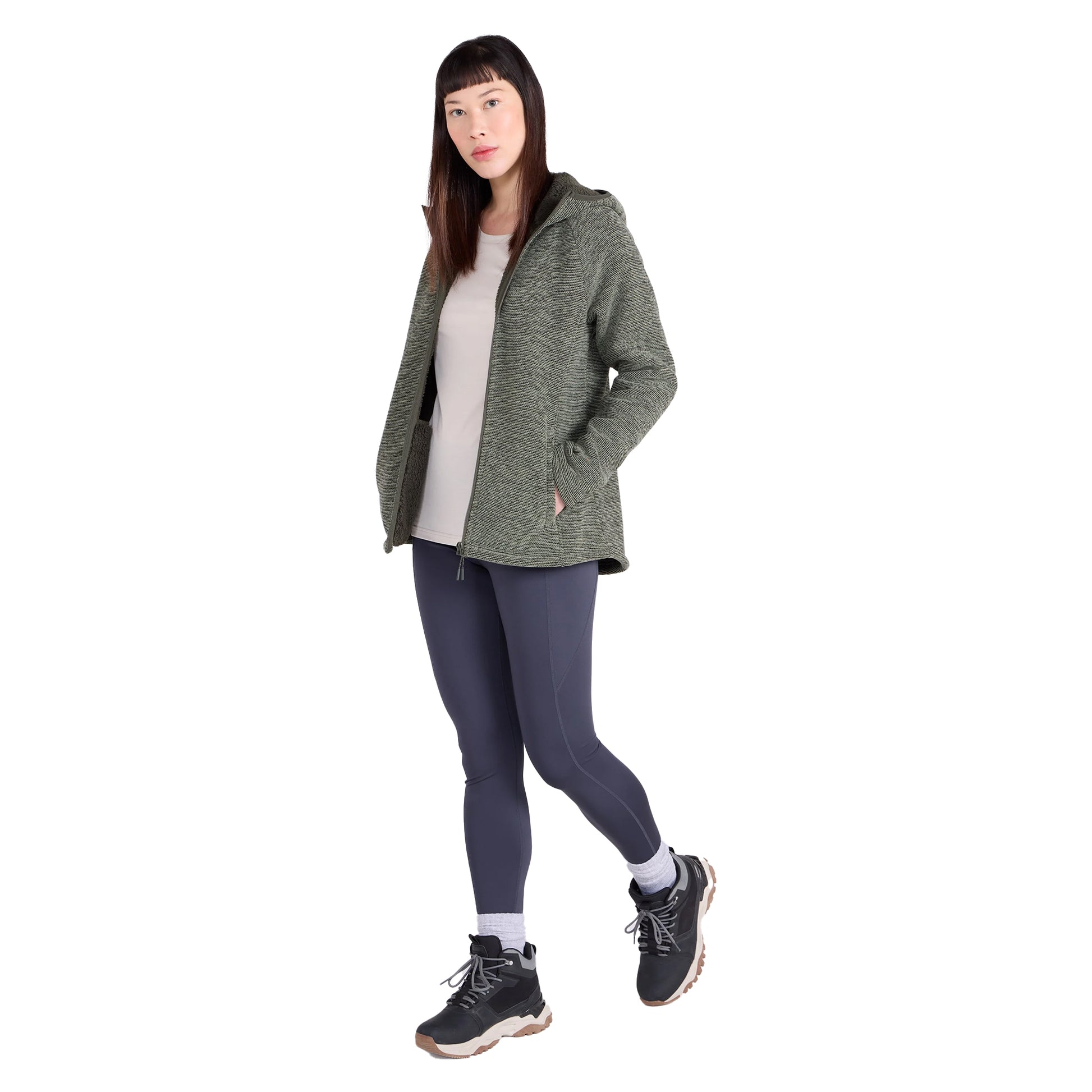Khaki Green - Side - Mountain Warehouse Womens-Ladies Hayfield Melange Faux Fur Lined Fleece Top
