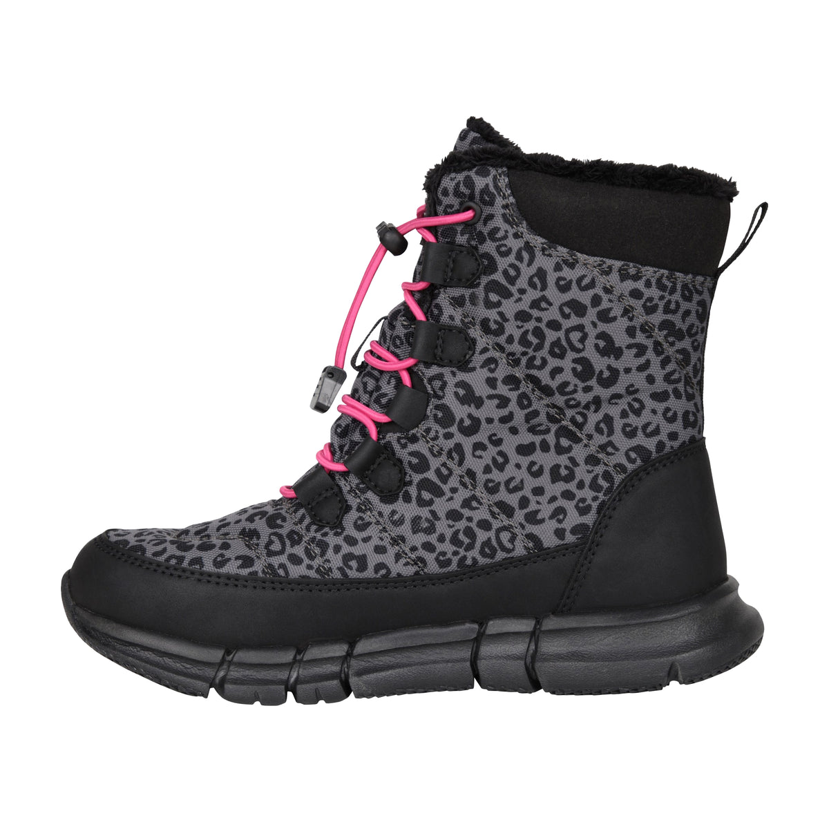 Black - Side - Mountain Warehouse Childrens-Kids Tahoe Leopard Print Suede Snow Boots