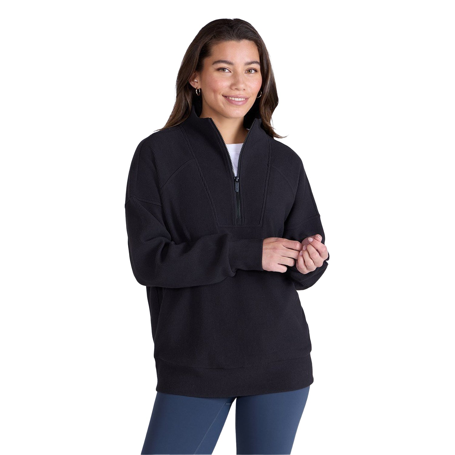 Black - Side - Animal Womens-Ladies Ottoman Half Zip Jumper
