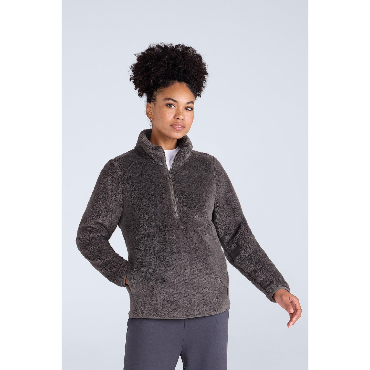 Khaki Grey - Front - Animal Womens-Ladies Teddy Fleece Half Zip Jacket