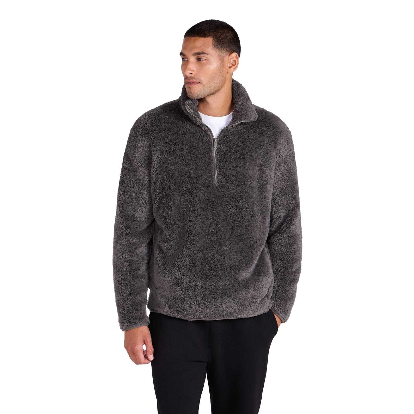 Khaki - Side - Animal Mens Teddy Fleece Half Zip Jacket