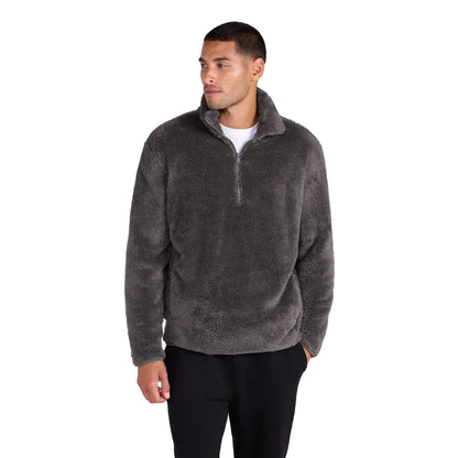 Khaki - Side - Animal Mens Teddy Fleece Half Zip Jacket