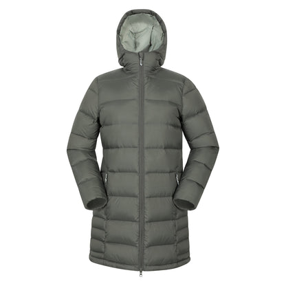 Khaki Green - Front - Mountain Warehouse Womens-Ladies Stratus Extreme Packable Long Down Jacket