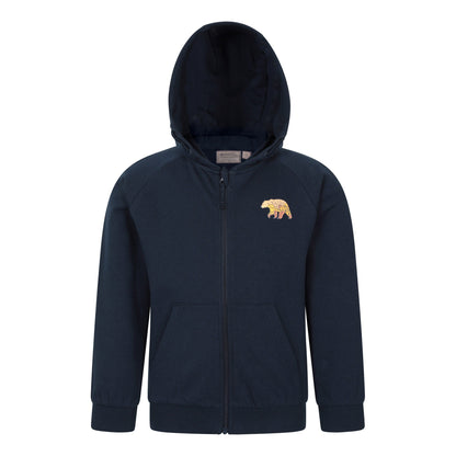 Navy - Front - Mountain Warehouse Childrens-Kids Walking Bear Full Zip Drawstring Hoodie