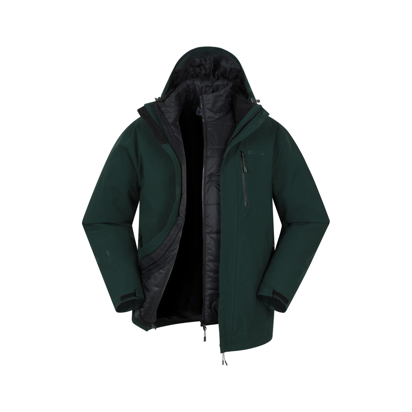Dark Green - Close up - Mountain Warehouse Mens Sycamore 3 in 1 Waterproof Jacket