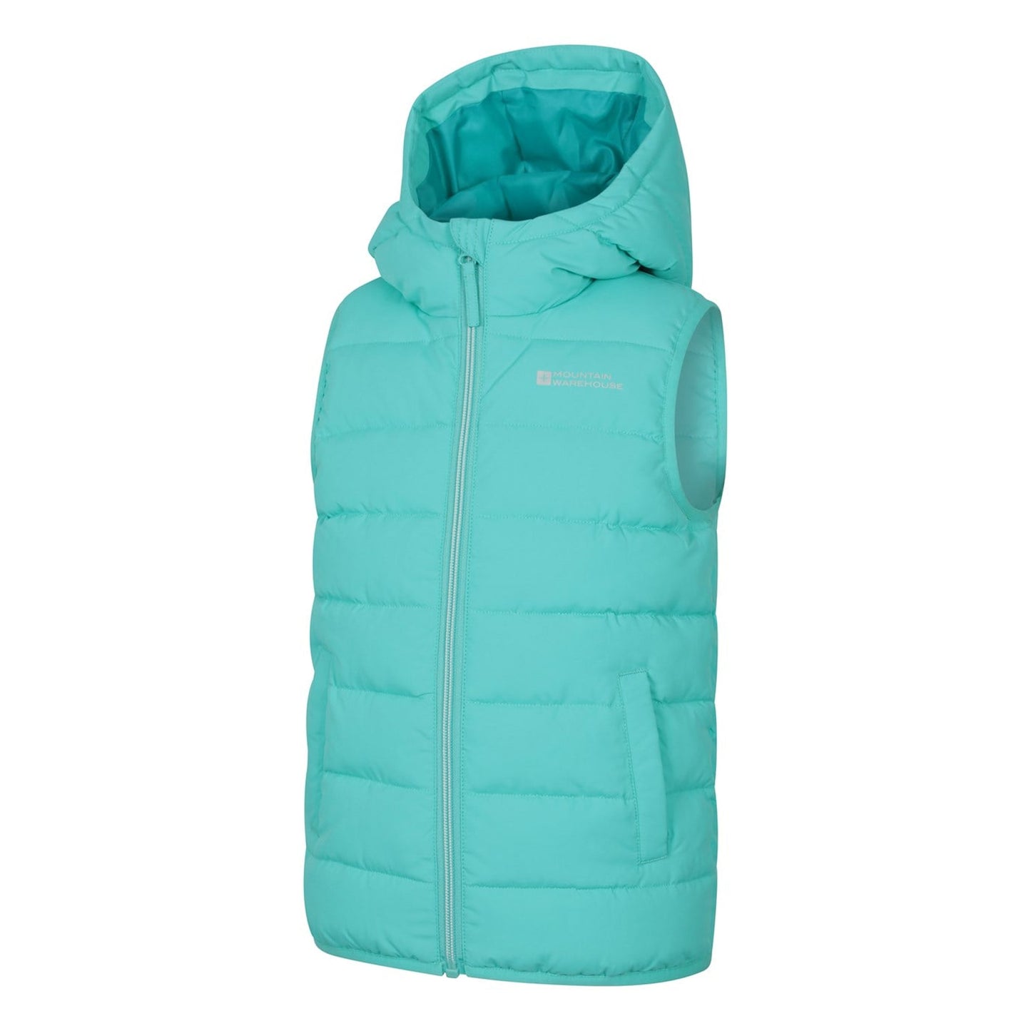Blue - Side - Mountain Warehouse Childrens-Kids Rocko Water Resistant Hooded Sleeveless Body Warmer