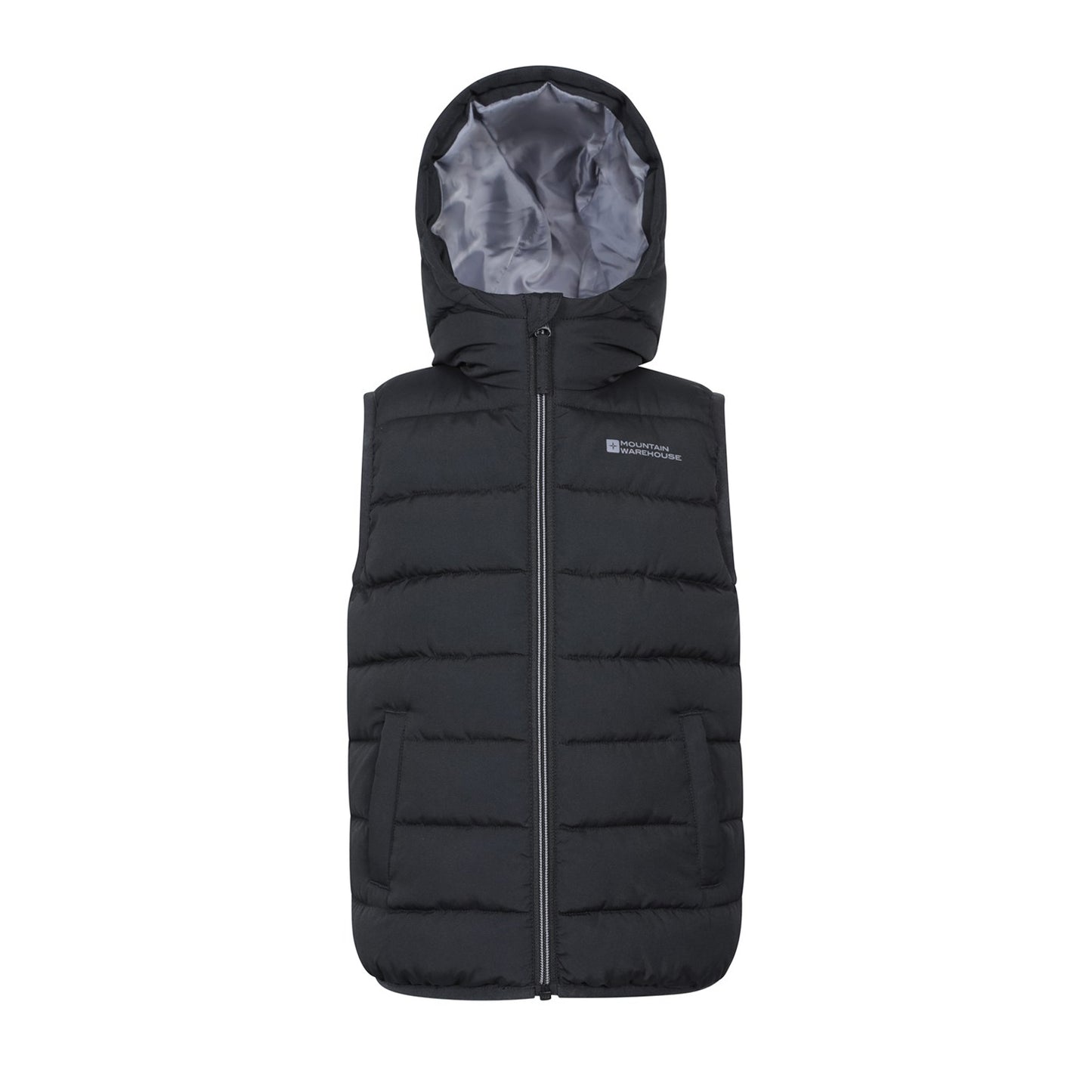 Black - Front - Mountain Warehouse Childrens-Kids Rocko Water Resistant Hooded Sleeveless Body Warmer