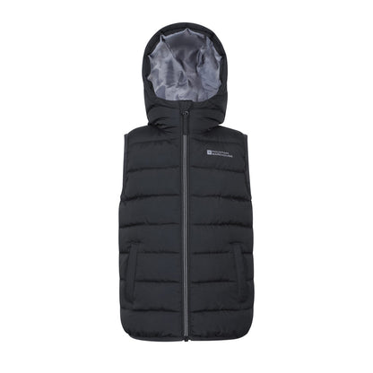 Black - Front - Mountain Warehouse Childrens-Kids Rocko Water Resistant Hooded Sleeveless Body Warmer