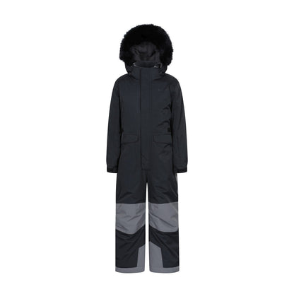 Black - Front - Mountain Warehouse Childrens-Kids Piste Waterproof Snowsuit