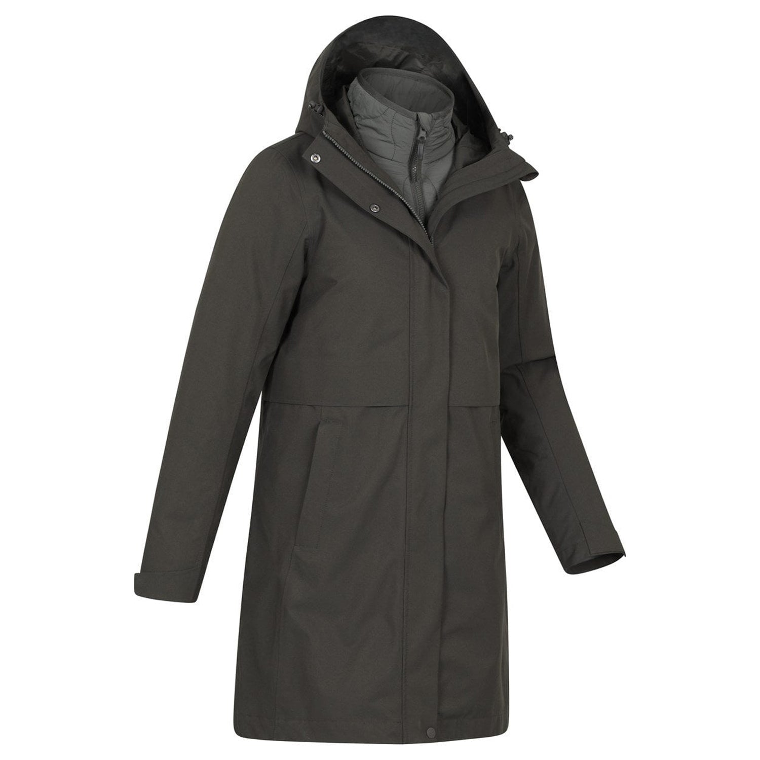 Khaki Green - Side - Mountain Warehouse Womens-Ladies Luna 3 in 1 Long Waterproof Jacket