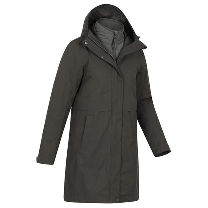 Khaki Green - Side - Mountain Warehouse Womens-Ladies Luna 3 in 1 Long Waterproof Jacket