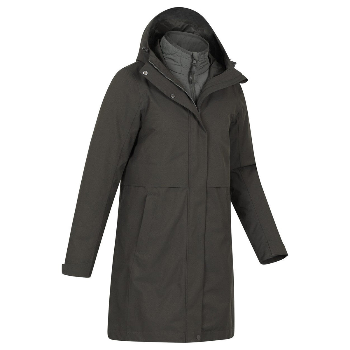 Khaki Green - Side - Mountain Warehouse Womens-Ladies Luna 3 in 1 Long Waterproof Jacket