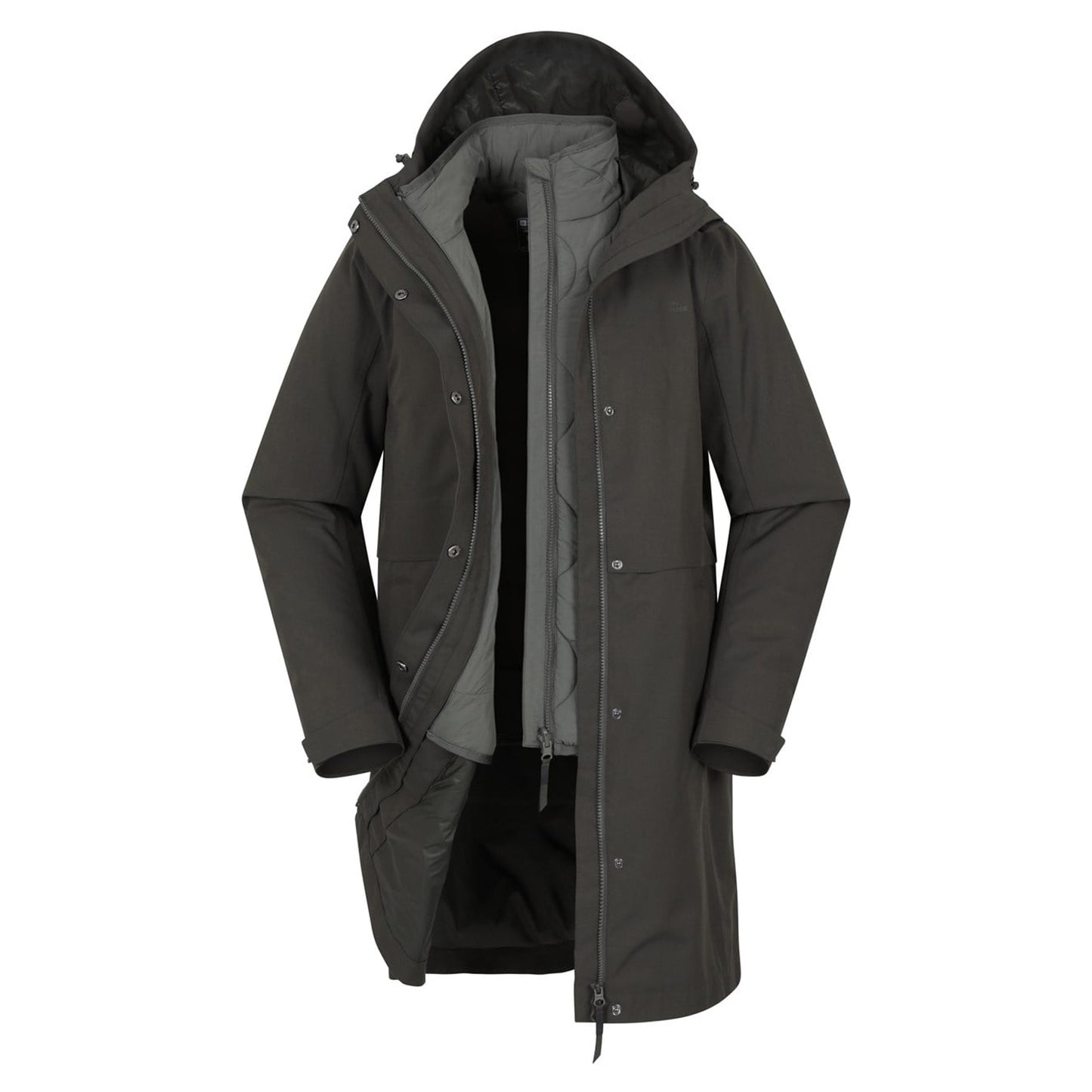 Khaki Green - Pack Shot - Mountain Warehouse Womens-Ladies Luna 3 in 1 Long Waterproof Jacket