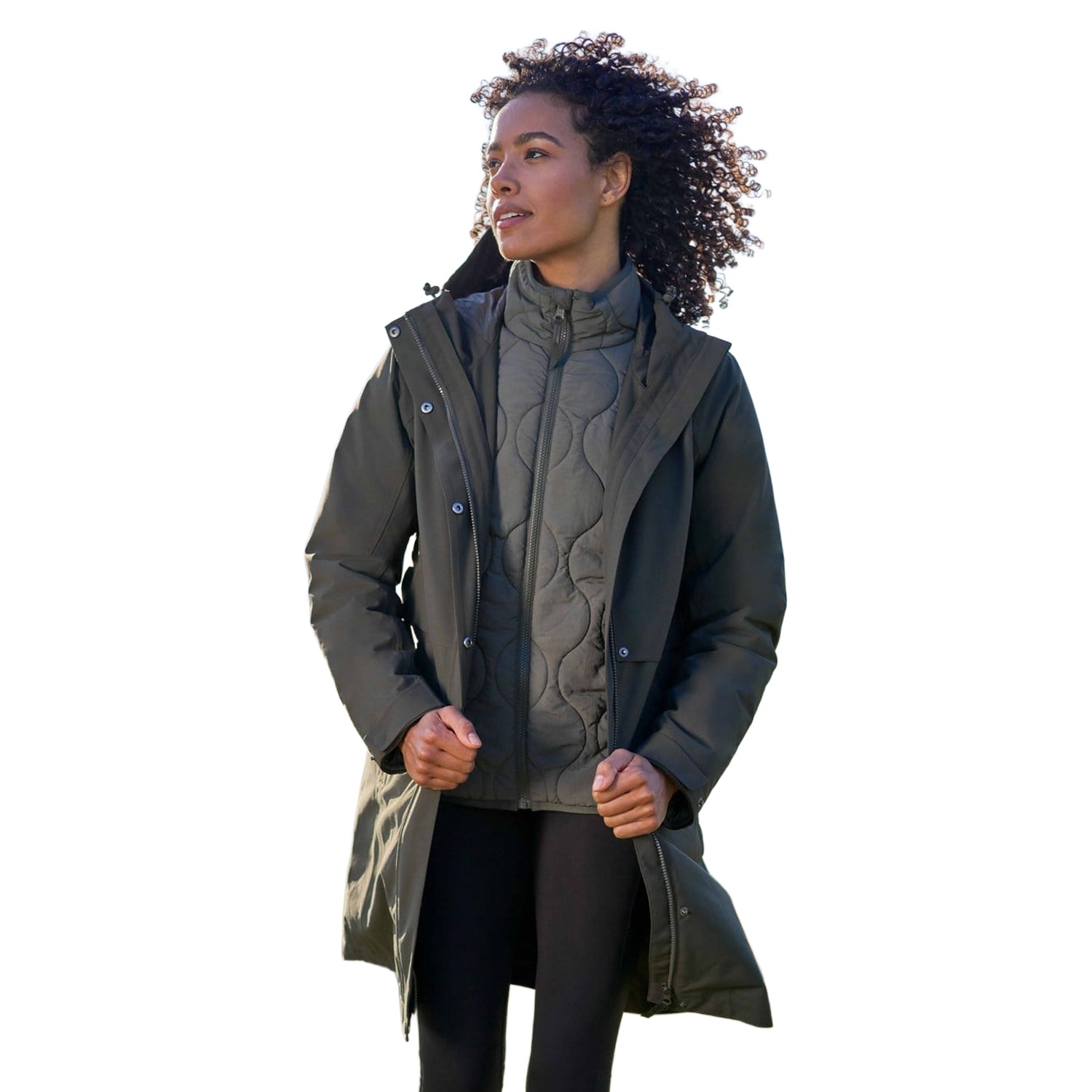 Khaki Green - Close up - Mountain Warehouse Womens-Ladies Luna 3 in 1 Long Waterproof Jacket